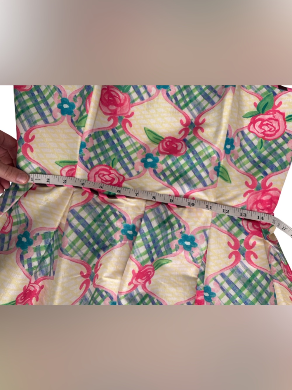 Celia B NWT Palau Midi Dress Pink Rose Blue Gingham Spaghetti Strap Full Dress L - Picture 9 of 16